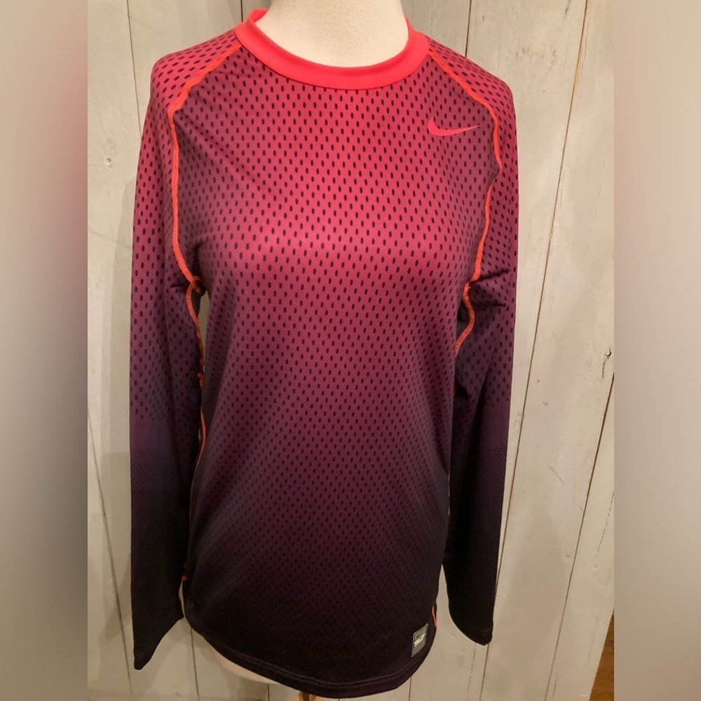 Nike Pro Combat Shirt Womens S Pink Fitted‎ Long Sleeve Hyperwarm Dri-Fit Max